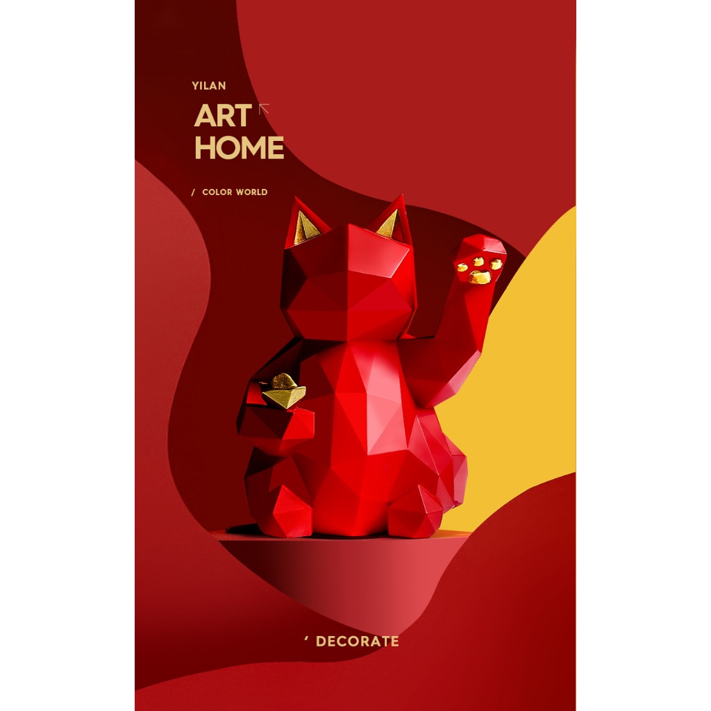 แมวกวัก ทรงเหลี่ยม นอร์ดิก กวักทรัพย์ กวักโชค แมวนางกวัก แมวนำโชค ของตกแต่งบ้าน ของมงคล ส่งจากไทย