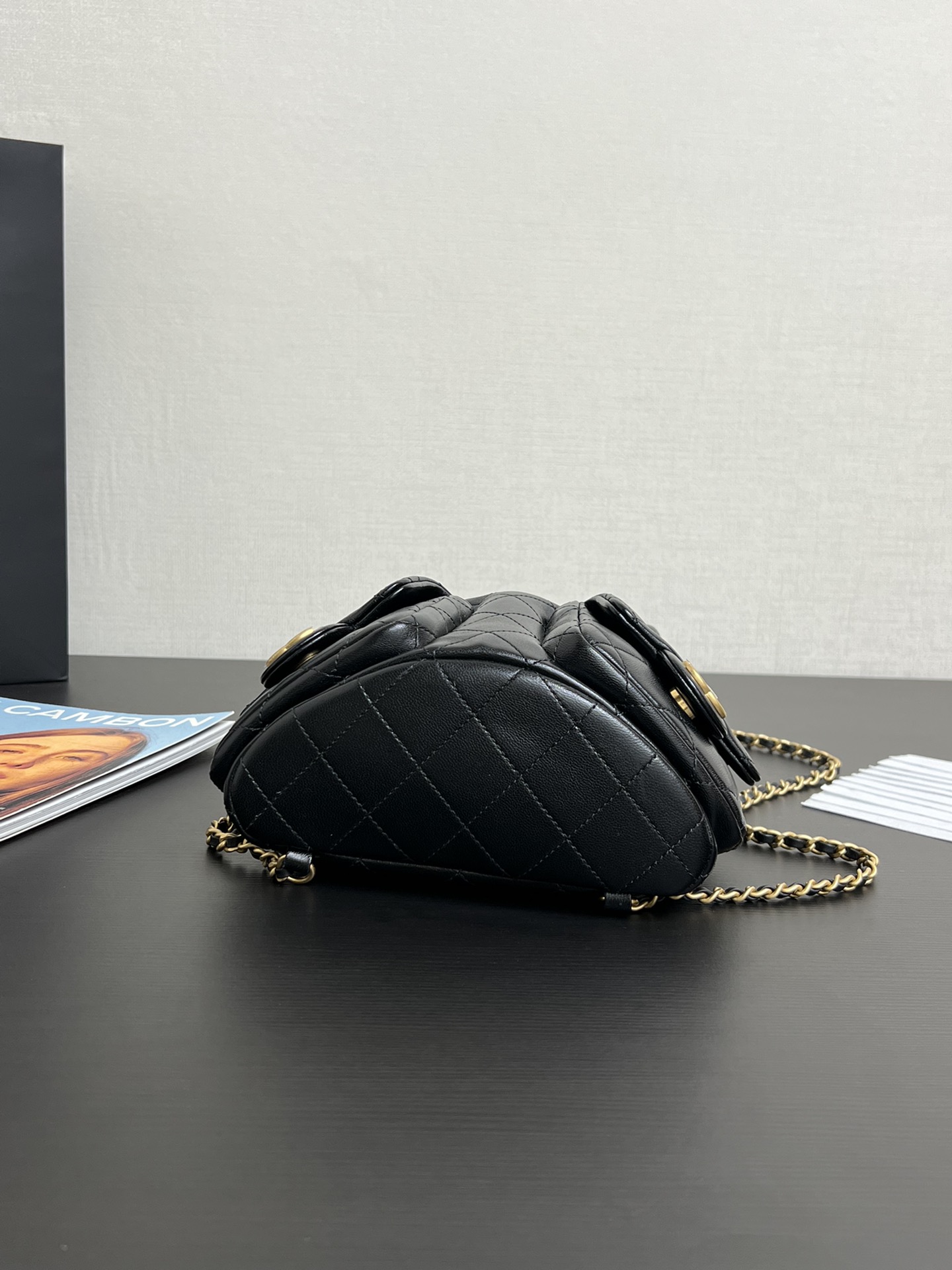 [Pre-order]กระเป๋าBackpack Shiny Lambskin & Gold-Tone Metal Blackงานเกรด Vip คุณภาพดีที่สุด AS5310