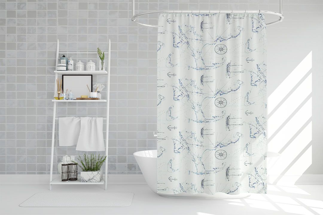 Shower curtain ผ้าม่านห้องน้ำ PEVA ม่านห้องน้ำโรงแรม รีสอร์ท ลายเรือใบ (แนวนอน) 220x180 cm