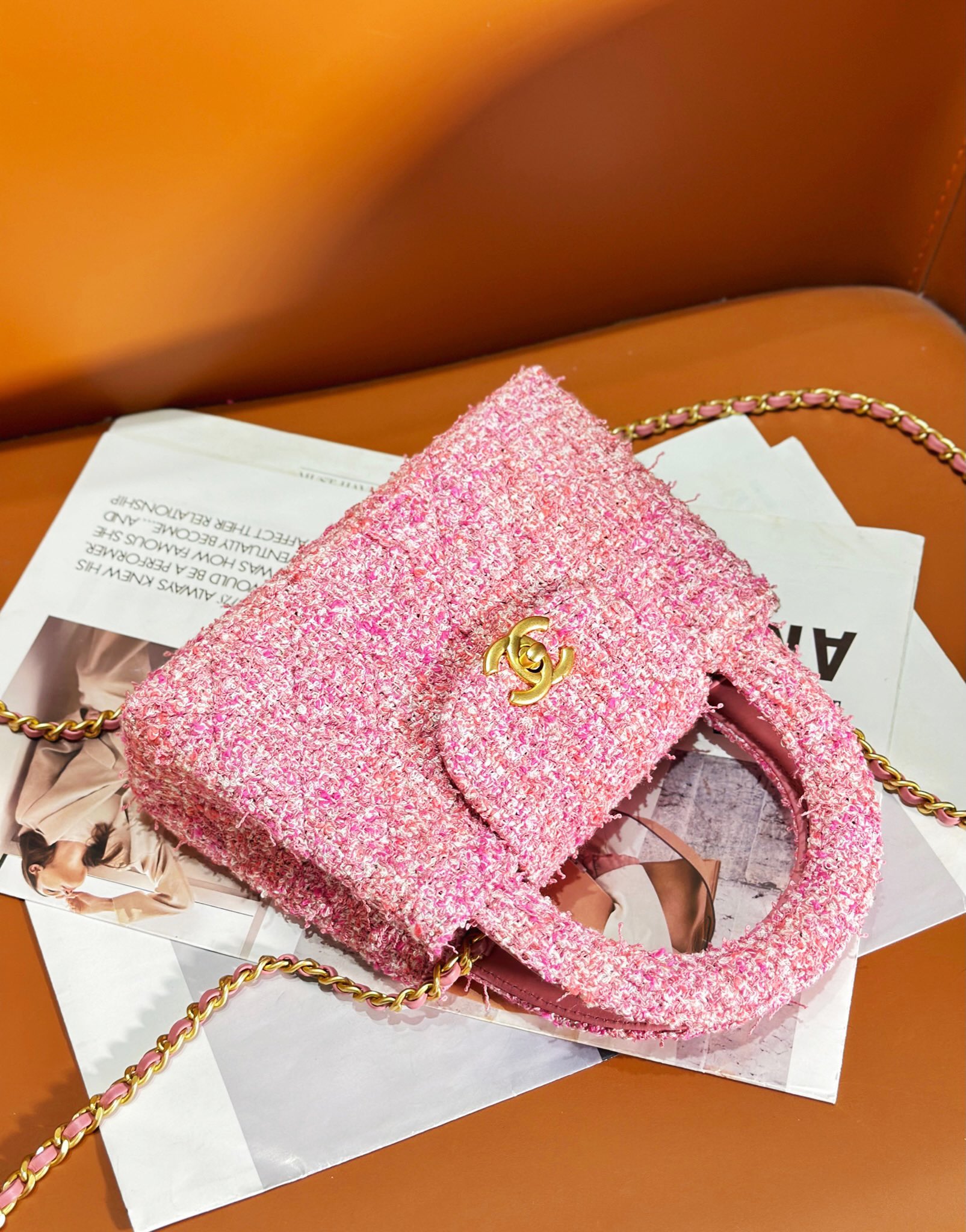 [Pre-order] กระเป๋า CHANEL Mini shopping Bag Chain ruder Tweed pink AS4416 หนังคุณภาพเกรดที่ดีที่สุด