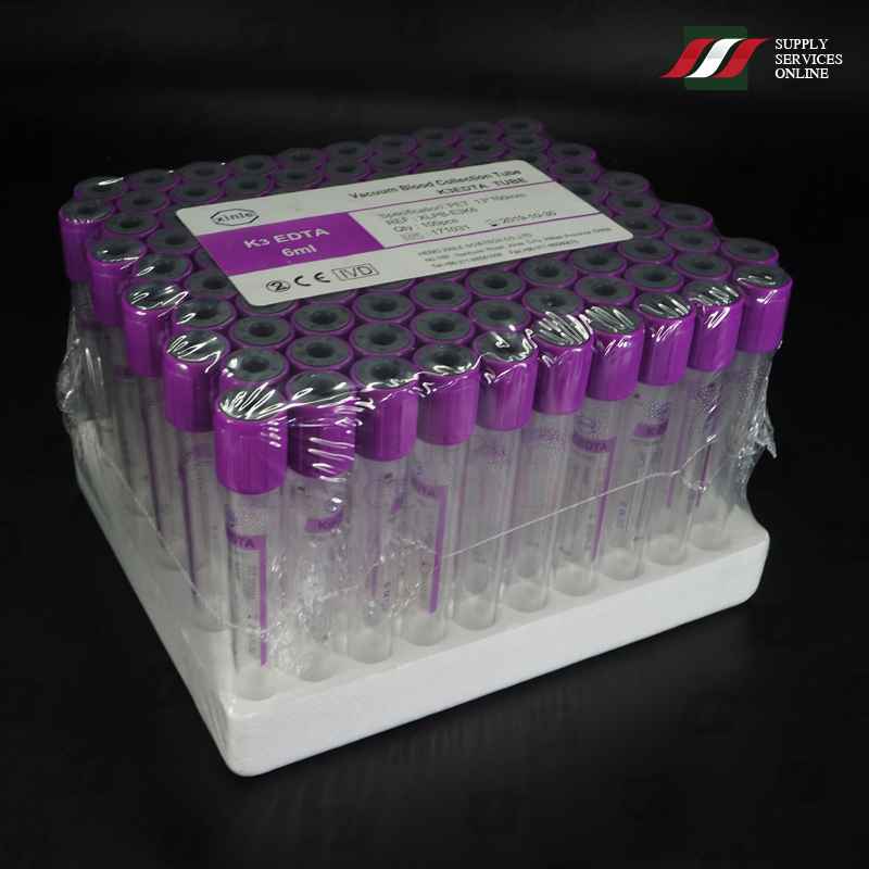 หลอดใส่เลือดสูญญากาศ ชนิดมีสารกันเลือดแข็ง EDTA ขนาด 13x100 MM./EDTA TUBE 13x100 mm