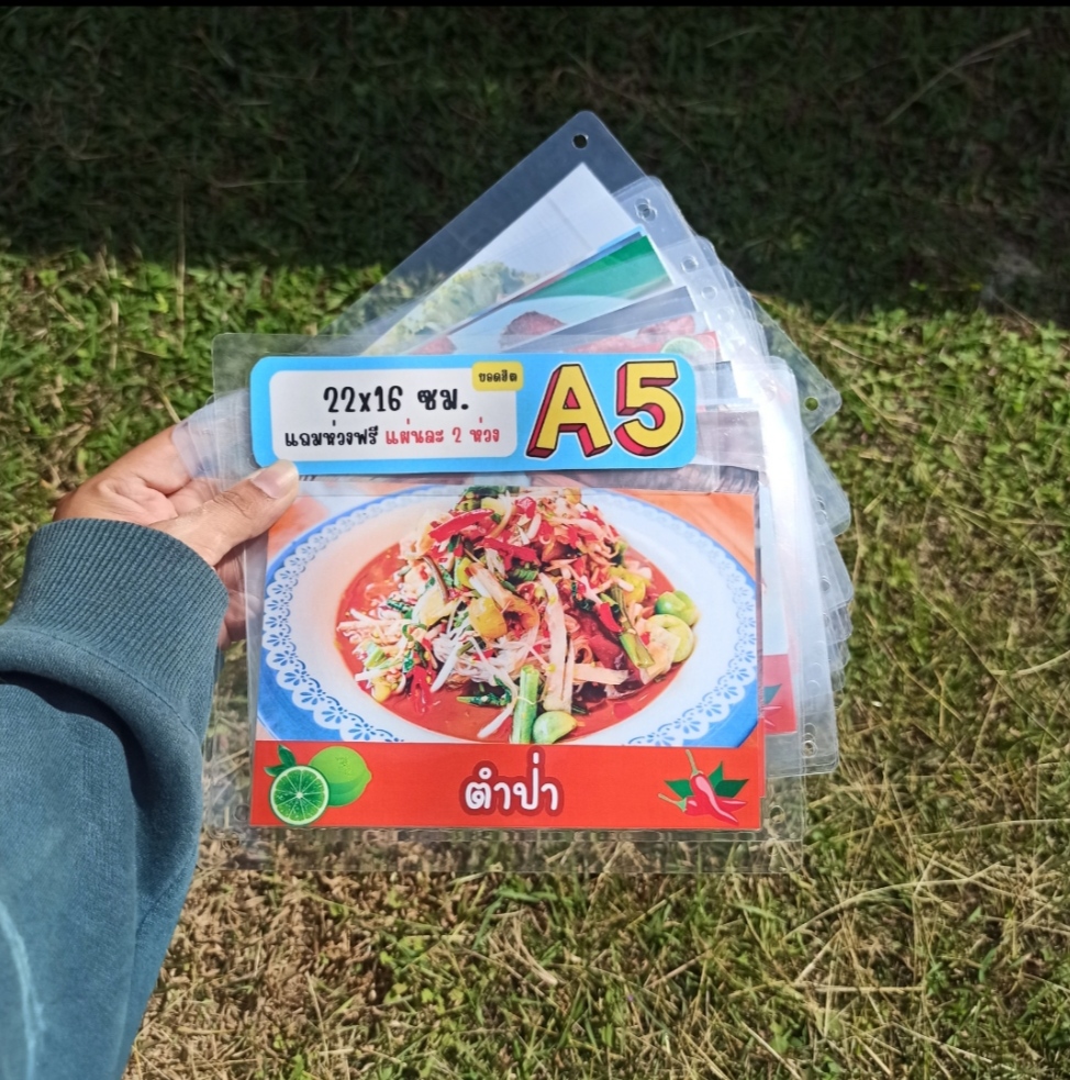 ชุดป้ายเมนู A5 ส้มตำ & อาหารอีสาน 16 แผ่น | ยำรวมมิตร, ยำทะเลรวม, ตำแตง, ตำถั่ว, ตำป่า, แกงอ่อม, ไก่ทอด, หมูแดดเดียว | เพิ่มยอดขายร้านของคุณทันที! | รหัส 4096