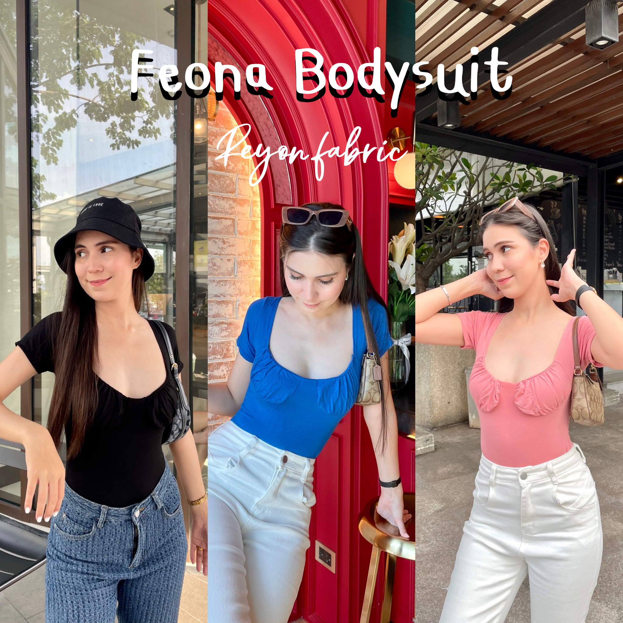 🔥Feona Bodysuit🔥 บอดี้สูททรงคลอเซ็ท สวยมากก รัดรูปเซกซี่เบาๆ โชว์เนินอกสวยๆ ผ้าเรยอนยืดได้เยอะใส่สบาย เป้ามีกระดุมแป้ก