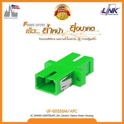 SC/APC Fiber Optic Simplex Adapter/APC, Single-mode, Ceramic Sleeve, Green Housing