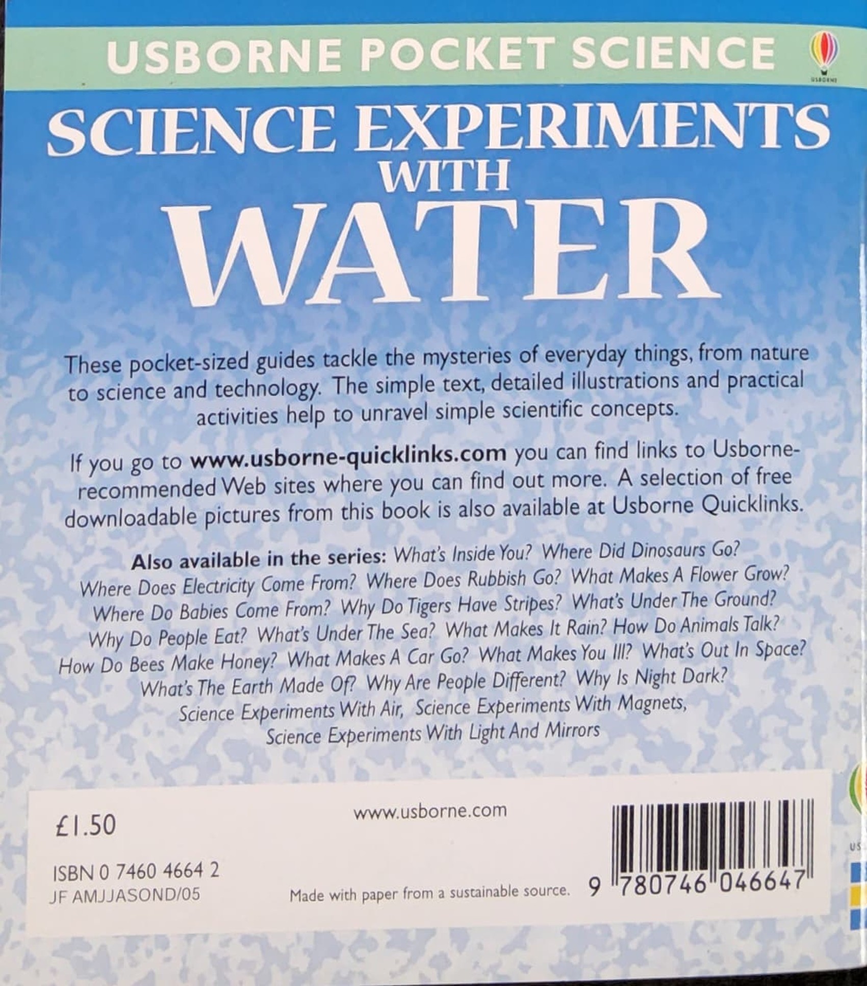 KNOWLEDGE BOOK** ♥️♥️USBORNE POCKET SCIENCE EXPERIMENTS WITH WATER