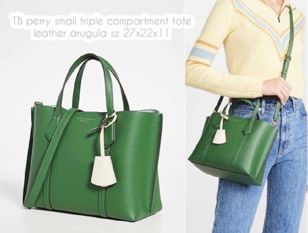 พร้อมส่ง งานช็อป New Tory Burch Perry Small Tripple Compartment Tote สีเขียว Arugula สวยรับทรัพย์สุดปังปุริเย่มากๆ มีสายยาว Crossbody ได้ คุ้มสุดๆ จัดด่วนๆค่า