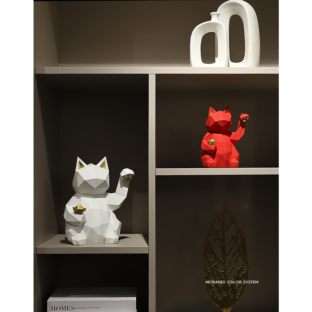 แมวกวัก ทรงเหลี่ยม นอร์ดิก กวักทรัพย์ กวักโชค แมวนางกวัก แมวนำโชค ของตกแต่งบ้าน ของมงคล ส่งจากไทย