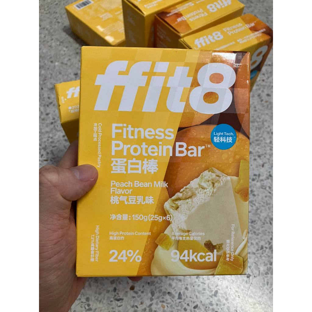 ffit8 ฟิตเนสโปรตีนบาร์ รสพีชนมถั่วเหลือง ขนมคลีน อาหารสุขภาพ ไม่ใส่น้ำตาล Fitness Protein Bar (1ซอง25กรัม)94kcal