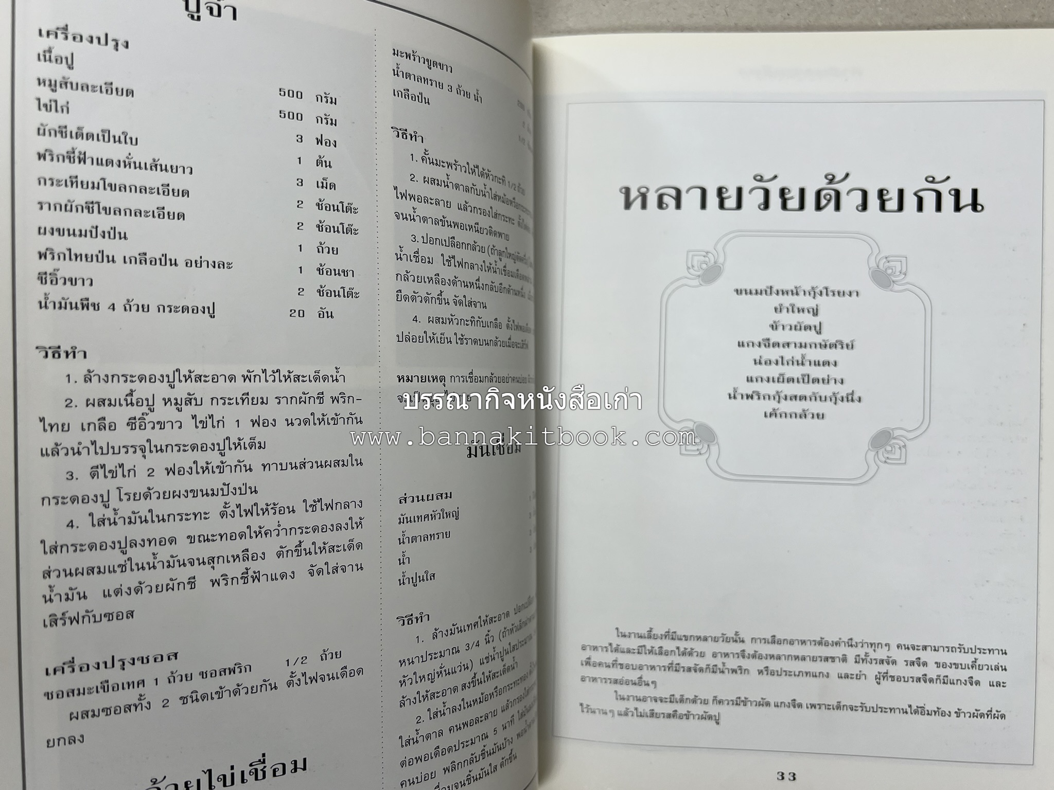 สำรับงานเลี้ยง (มื้อเย็น) โดย : อาจารย์ศรีสมร คงพันธุ์.