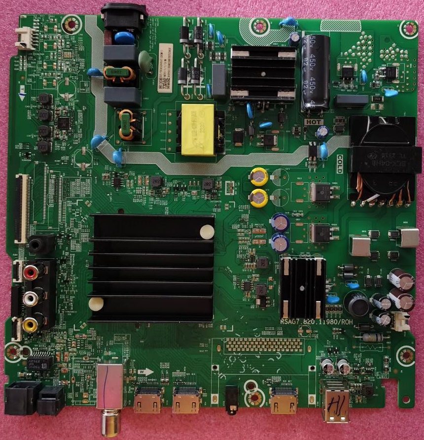 เมนบอร์ดทีวี ไฮเซน Hisense ของแท้มือสองถอดจากเครื่อง รุ่น50A6500K พาสบอร์ด RSAG7.820.11980/ROH