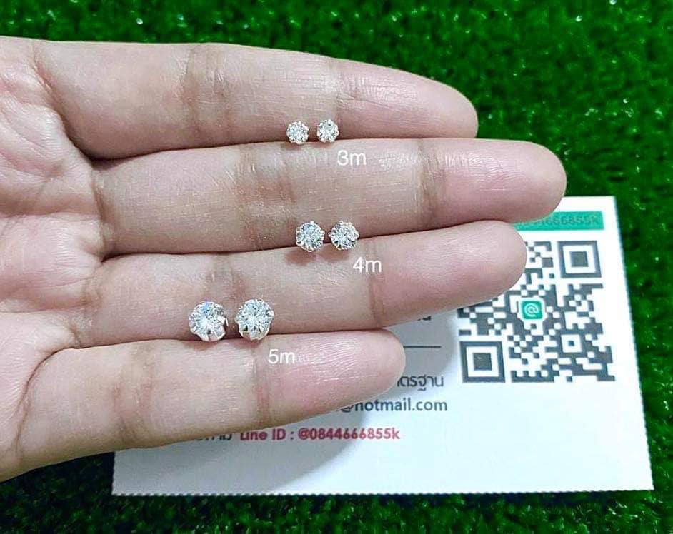 ต่างหูเงินแท้ ประดับเพชร กว้าง 3 - 5 มิล