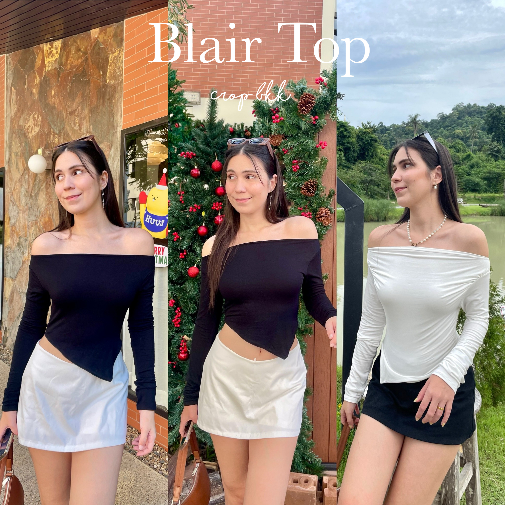 🎄Blair Top🧺 เสื้อแขนยาวปาดไหล่ ปลายเฉียง ผ้าเนื้อหนานุ่ม 2 ชั้น