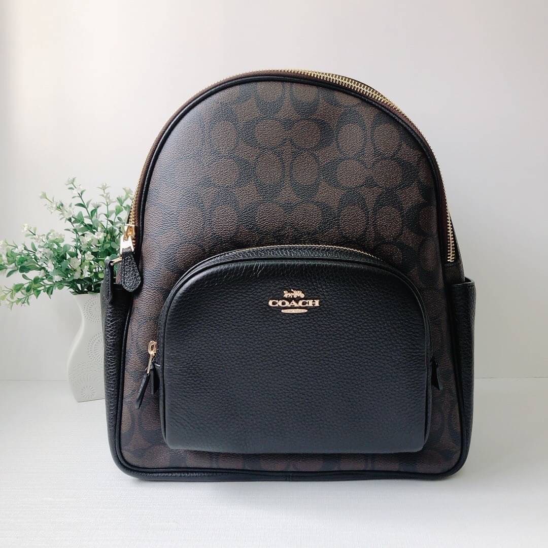NEW COACH Court Backpack In Signature Canvas Size: 10 3/4" (L) x 12 1/2" (H) x 4 3/4" (W)