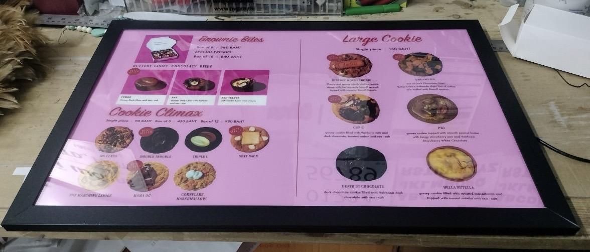 ป้ายกล่องไฟสลิม กล่องไฟเมนูบอร์ด ขนาดป้าย 40 x 60 cm