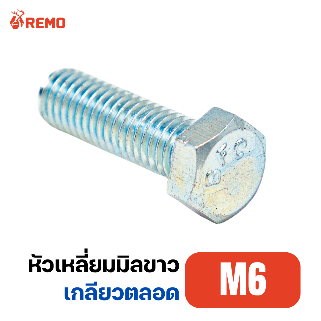 สกรูหัวหกเหลี่ยมมิลขาว M6-1.00F(10mm - 50mm)