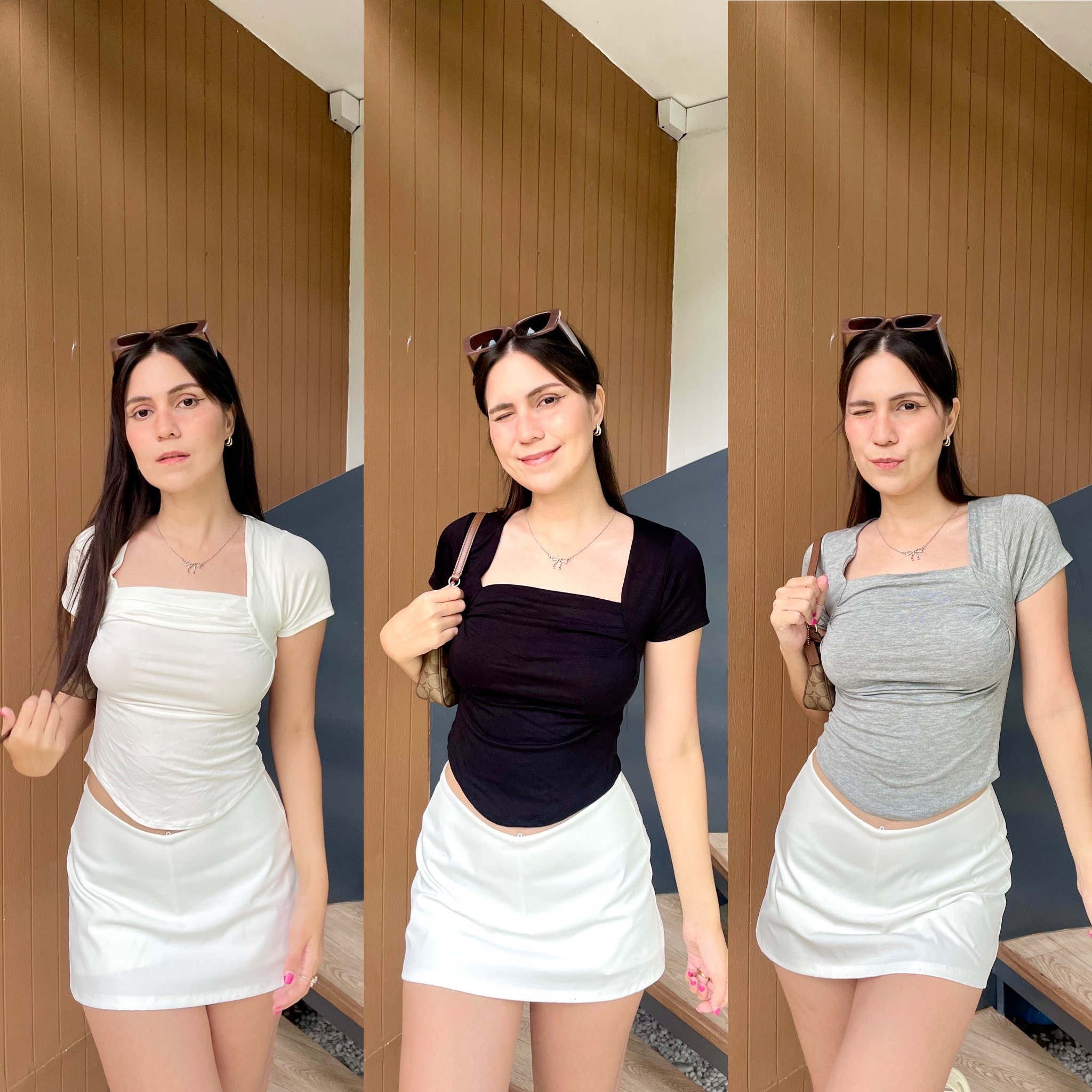 🖤Lyla Top🖤 เสื้อแขนสั้นคอเหลี่ยม แต่งจีบหน้า เนื้อผ้าดี ยืดเยอะ งานเป๊ะสวยมากๆ