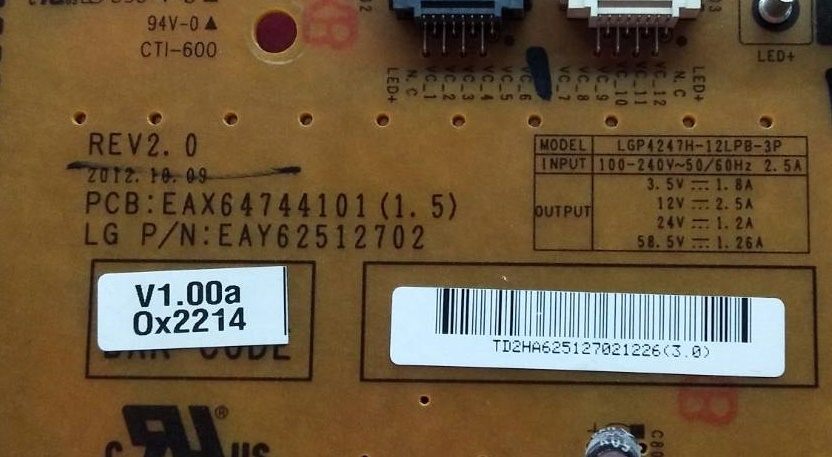 ซัพพลายทีวี แอลจี ของแท้ถอดจากเครื่อง ใช้กับรุ่น 47LM7600 42LM7600 47LM8600 พาร์ท EAY62512702 EAX64744101
