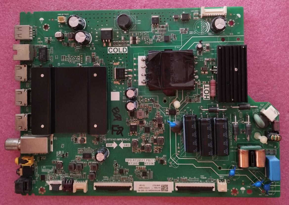 เมนบอร์ดทีวีทีซีแอล (Oneboard TV TCL) มือสองพร้อมใช้งาน รุ่น50P615 พาร์ทTPD.RT2851T.PB771 เวอร์ชั่นทีบาร์V500DJ7-QE1