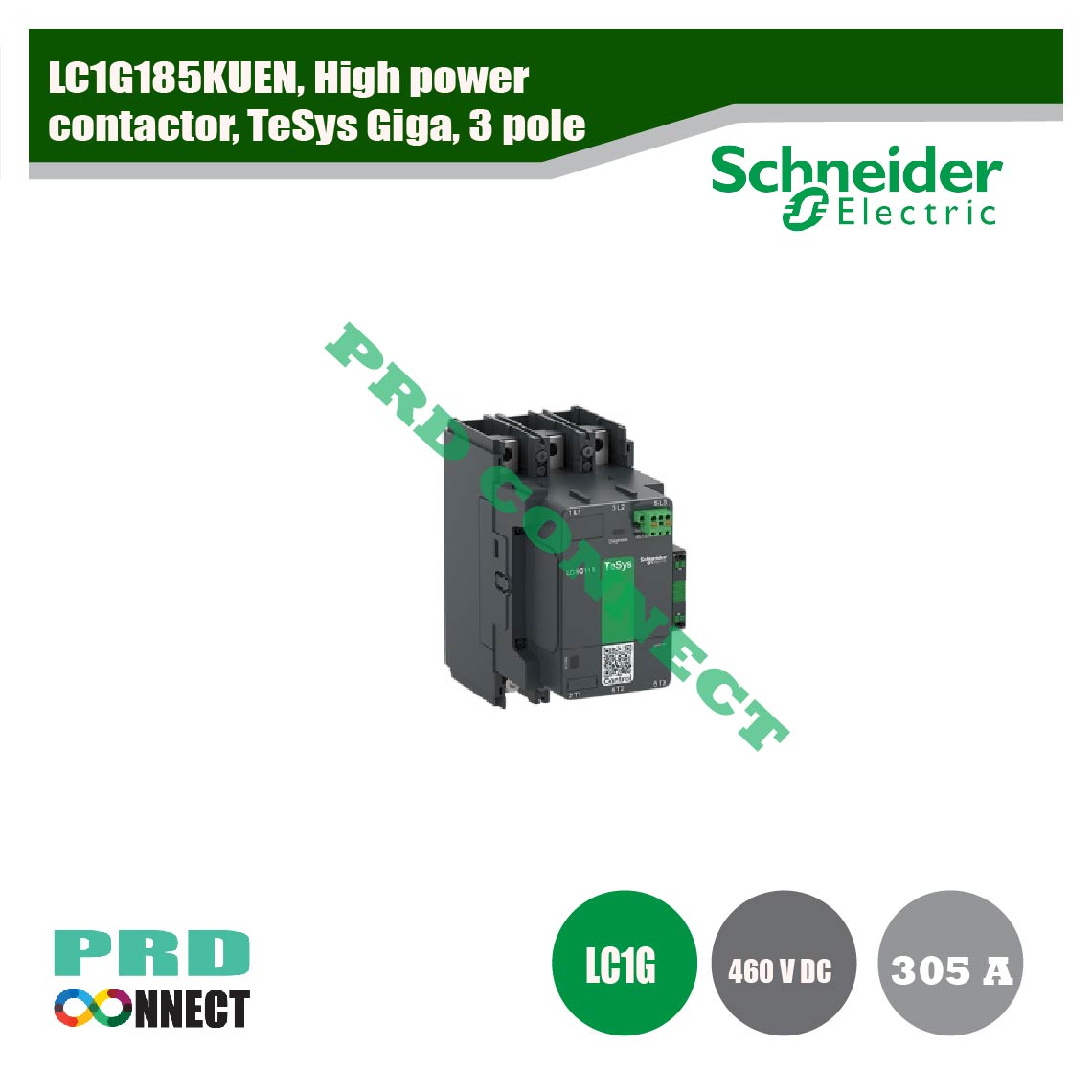 LC1G185KUEN, High power contactor, TeSys Giga, 3 pole, Schneider