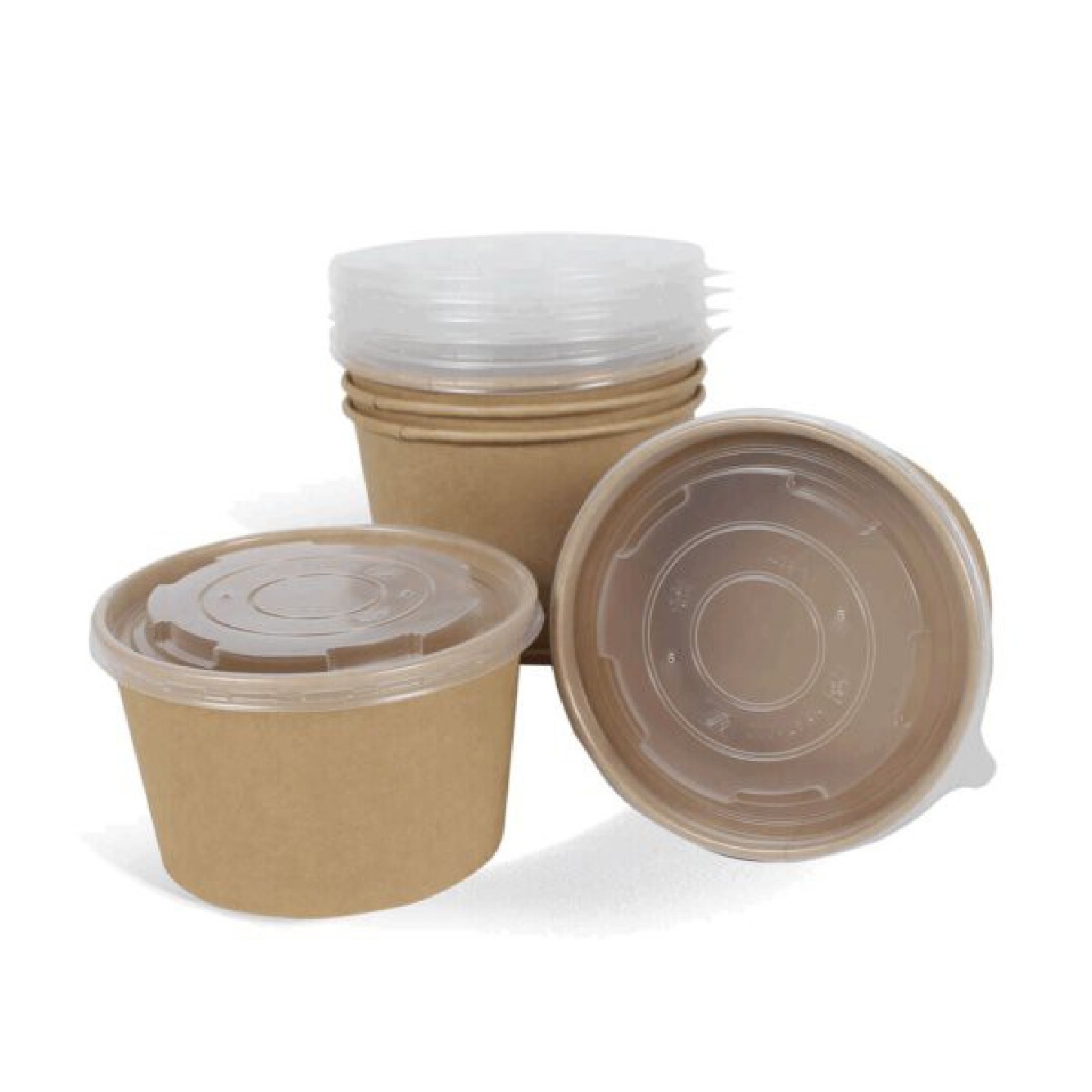 Toripac ถ้วยกระดาษคราฟท์ สีขาว ลายไทย ตราไก่ **ชามพร้อมฝา 850 ml / 28oz (10ชุด/แพ็ค)