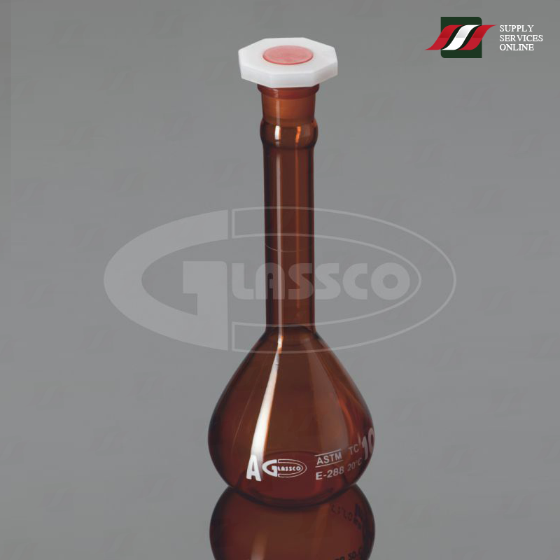 ขวดวัดปริมาตรสีชา AMBER Volumetric flasks clear with graduated