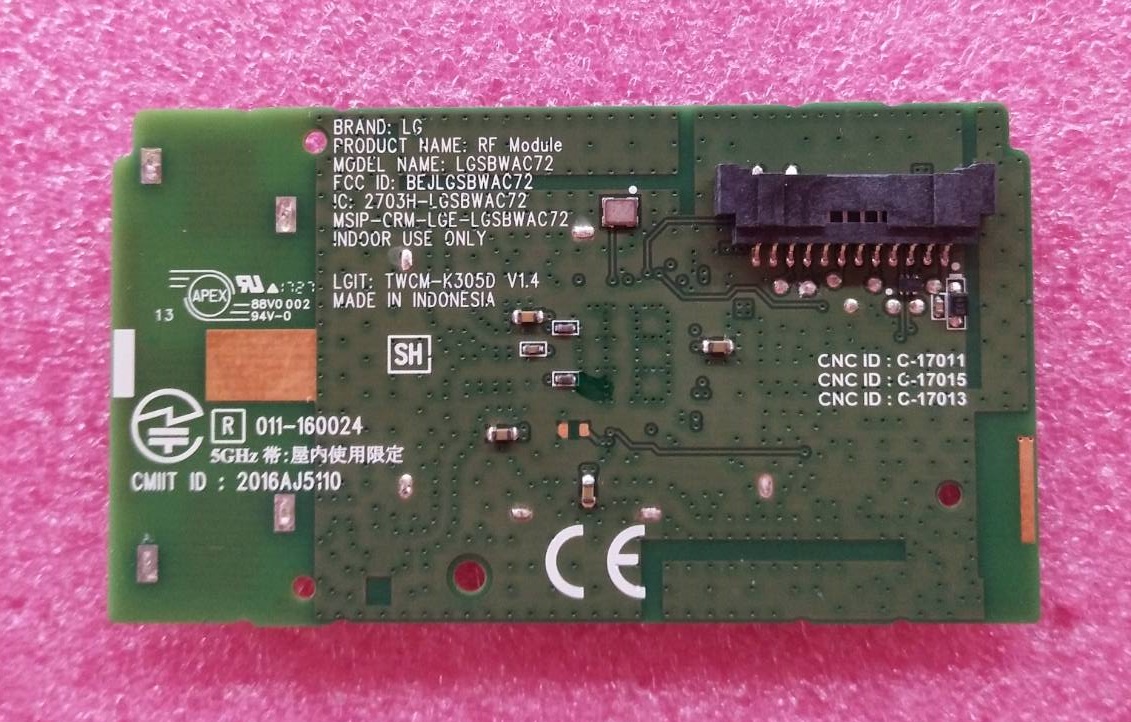 ตัวรับสัญญาณทีวี Wifi แอลจี ( LG ) ของแท้ถอดจากเครื่อง รุ่น43UK6320PT 65J800T พาร์ทEAT63377302 EBT66033101