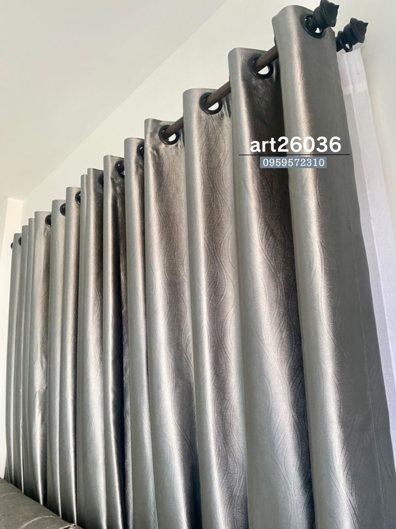 ผ้าม่านทึบ ลายสวยๆ ผ้าม่านตาไก่ โทนสีเทา glossy curtain