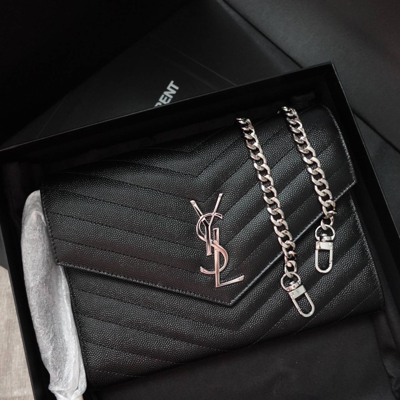 New Ysl Clutch Y2023 อุปกรณ์กล่อง ถุงผ้า การ์ด ถุงกระดาษ สำเนาใบเสร็จ