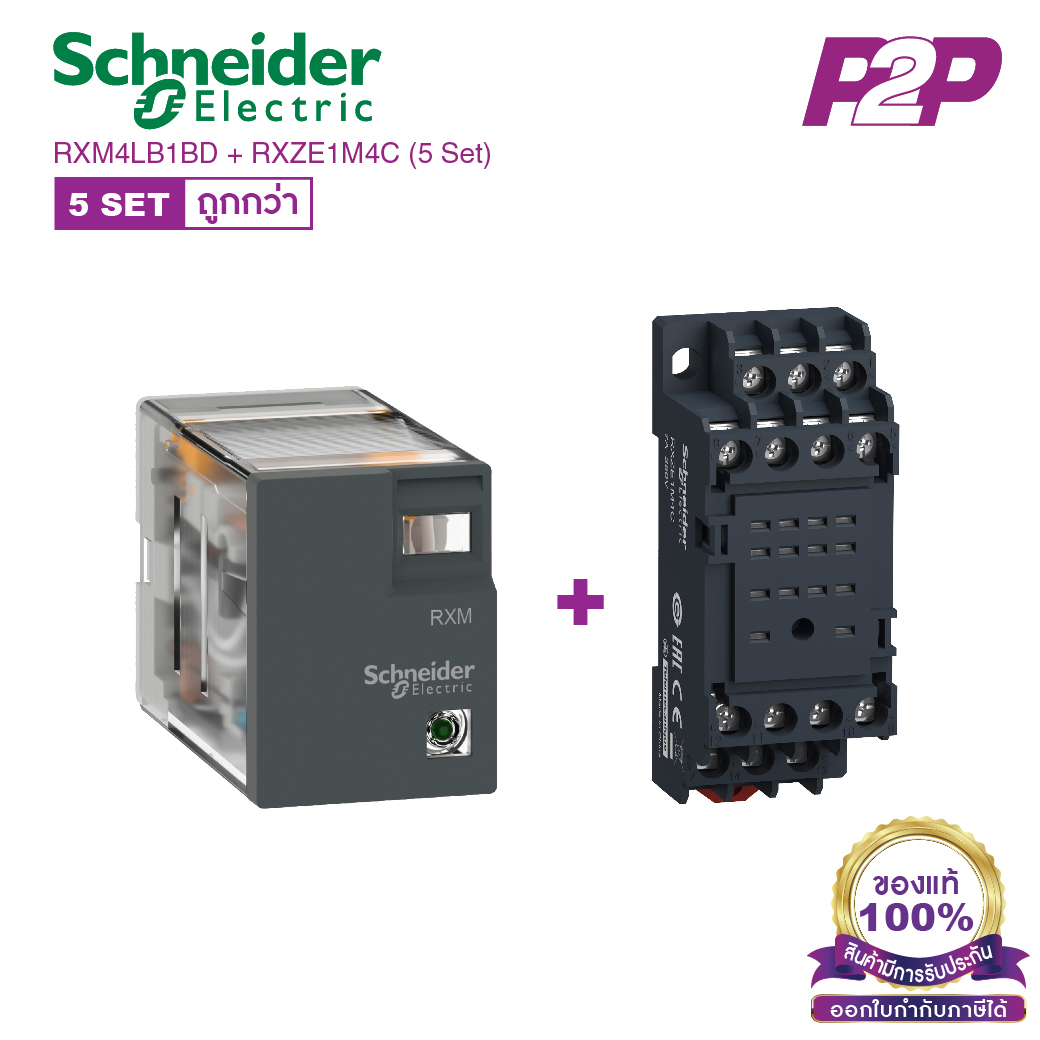 RXM4LB1BD + RXZE1M4C (5 Set) : รีเลย์พร้อมฐานเสียบ 4 คอนแทค 3A 24VDC - Schneider Relay&Socket by pik2pak.com