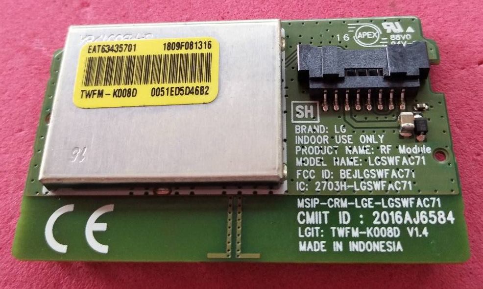 ตัวรับสัญญาณWifi LG(แอลจี) อะไหล่แท้/ของถอด พาร์ทEAT63435701 :EAT63435703 รุ่น43LJ550T และรุ่นอื่นที่พาร์ทเหมือนกัน