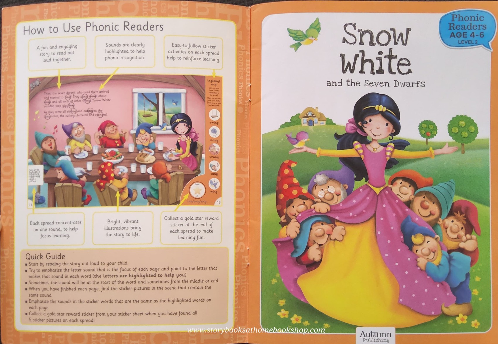 หนังสือนิทานปกอ่อน ** 🍅🍓 SNOW WHITE AND THE SEVEN DWARTS:PHONIC READERS AGE 4-6 LEVEL2