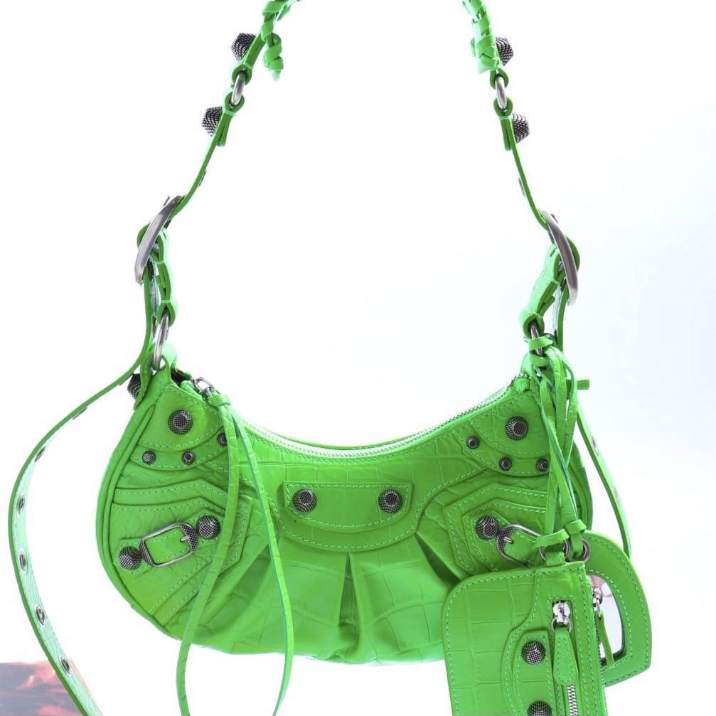 New Balenciaga Le Cagole Xs Croc เขียว อุปกรณ์ถุงผ้า การ์ด