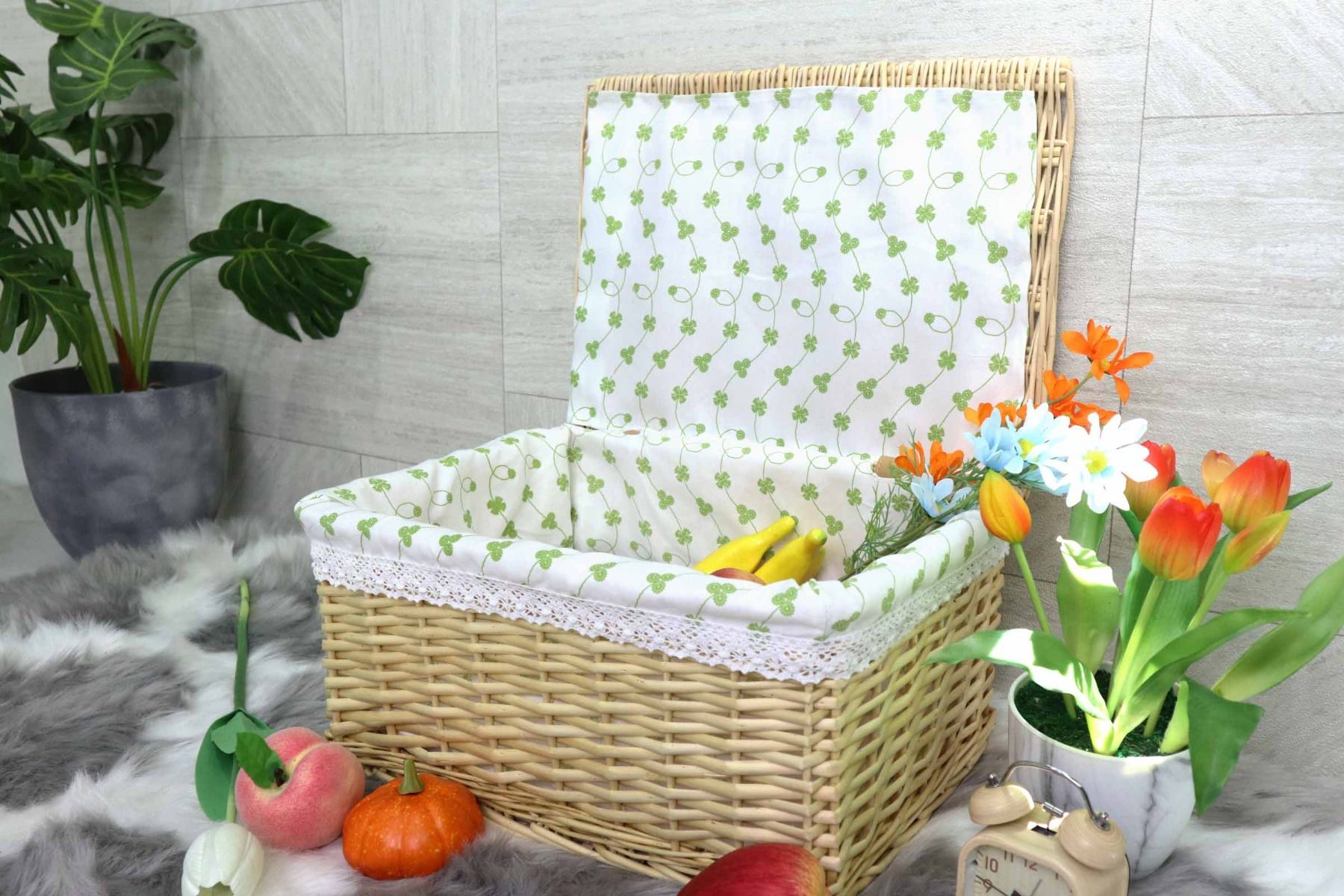 Wicker Basket ตะกร้าหวาย มีฝาปิด ขนาดใหญ่ 42x32x21 cm