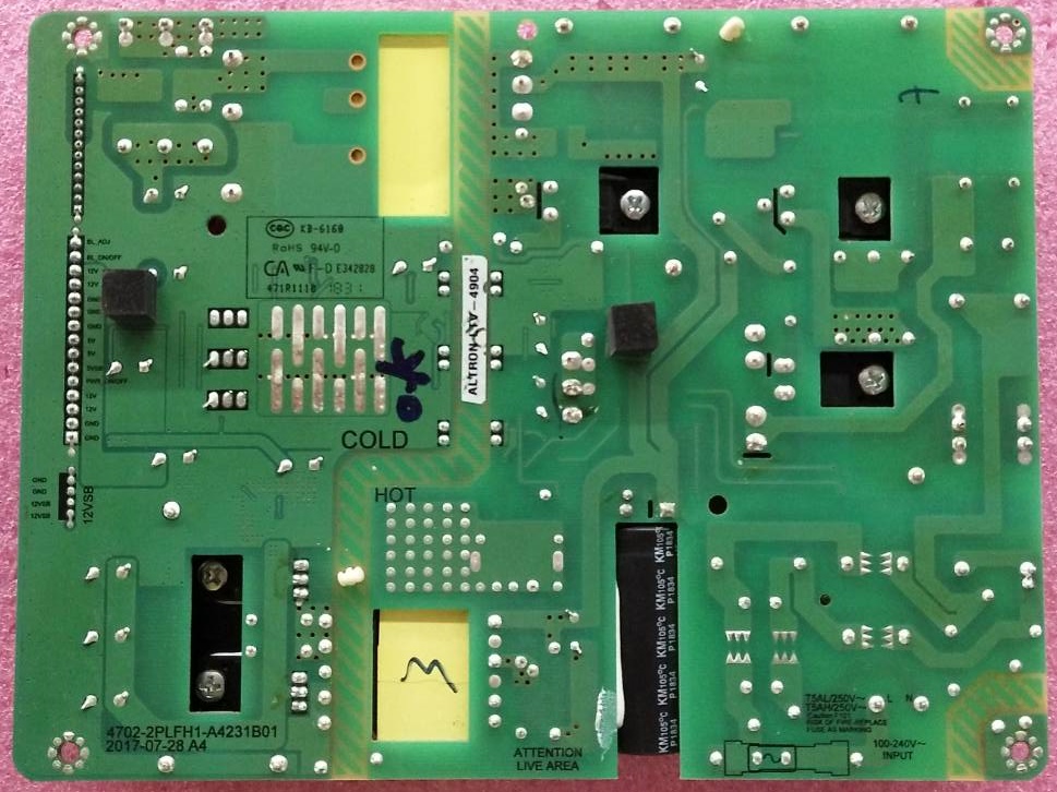 ซัพพลายทีวีอัลทรอน ALTRON ของแท้มือสองถอดจากเครื่อง รุ่นLTV-4904 พาร์ทK-PL-FH1 (ใช้กับไดร์ขับหลอด 2ชุด)