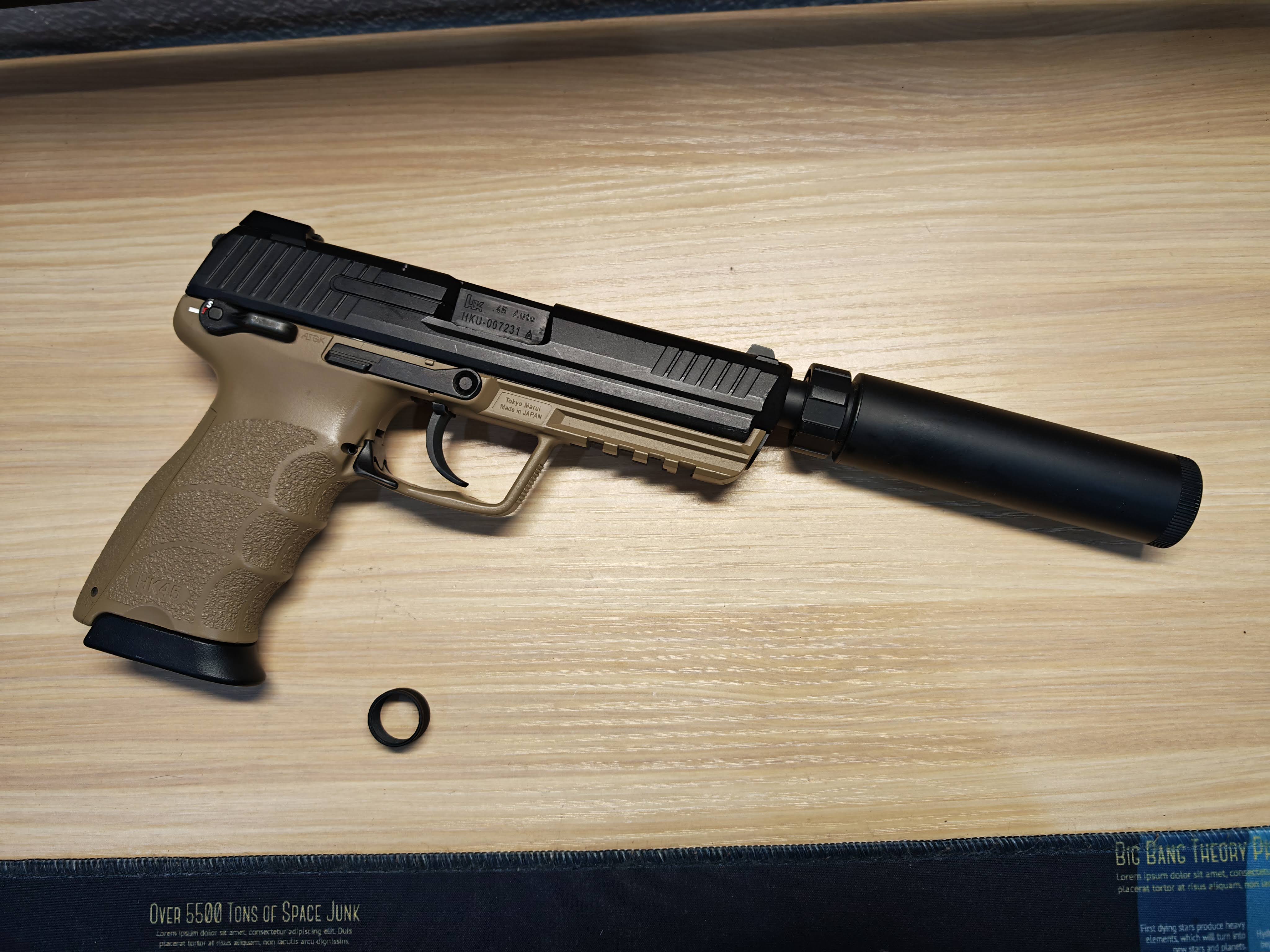 Tokyo Marui HK45 Tactical Two Tone + เก็บเสียง GBB BB Gun บีบีกัน แบบแก๊ส ปืนอัดลม มือสอง Airsoft Gun