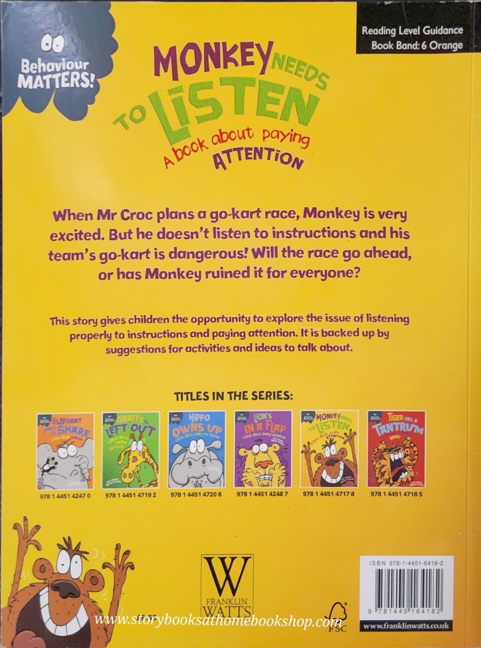 หนังสือนิทานปกอ่อน** 🍅🍅BEHAVIOUR MATTERS: MONKEY NEEDS TO LISTEN A BOOK ABOUT PAYING ATTENTION BY SUE GRAVES AND TREVOR DUNTON