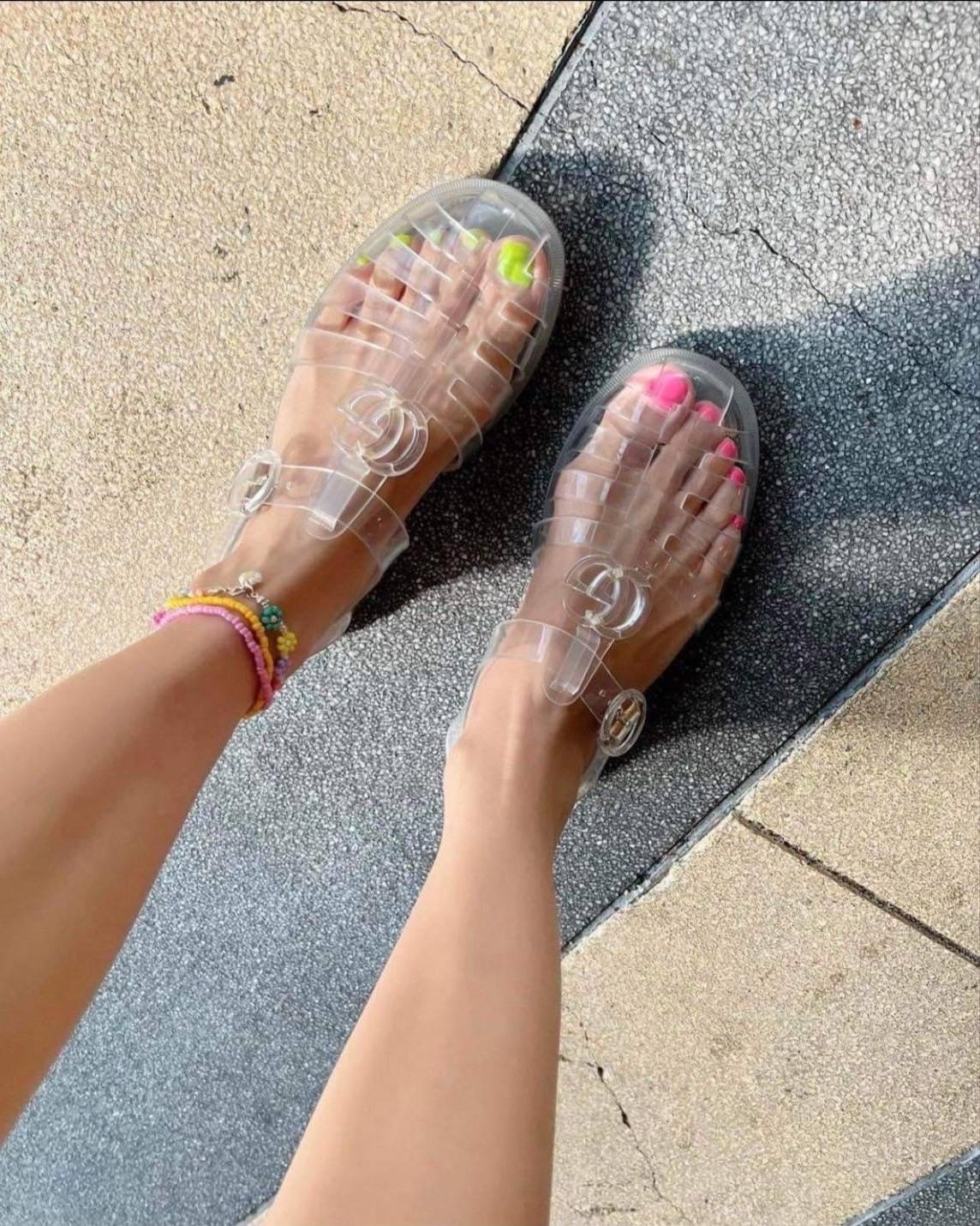 New Gucci Sandal with Double G สีใส Size 38 กล่อง การ์ด ถุงผ้า ริบบิ้น