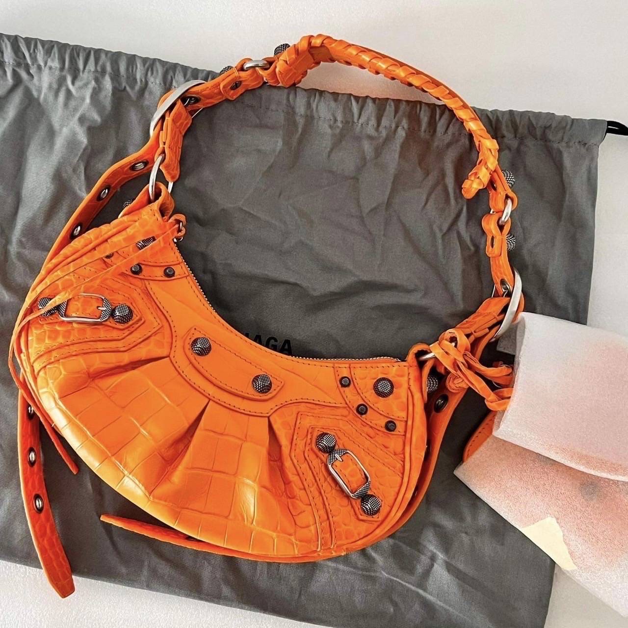 New Balenciaga Le Cagole Xs Croc ส้ม อุปกรณ์ถุงผ้า การ์ด ถุงกระดาษ