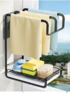 Kitchen towel hanger ที่วางอุปกรณ์ล้างจาน ตากผ้าเช็ดมือ 16x22x28 cm สีดำ ST210514-6B