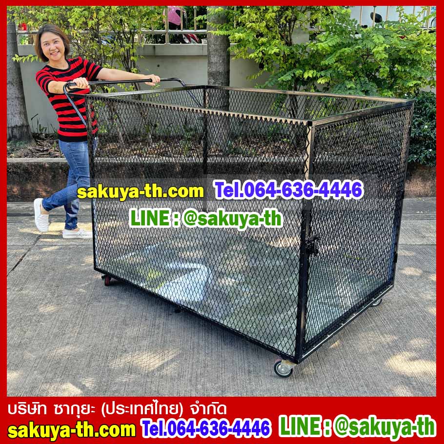 โครงเหล็กวางถังขยะ แบบตะแกรง ขนาดใหญ่ มีประตู