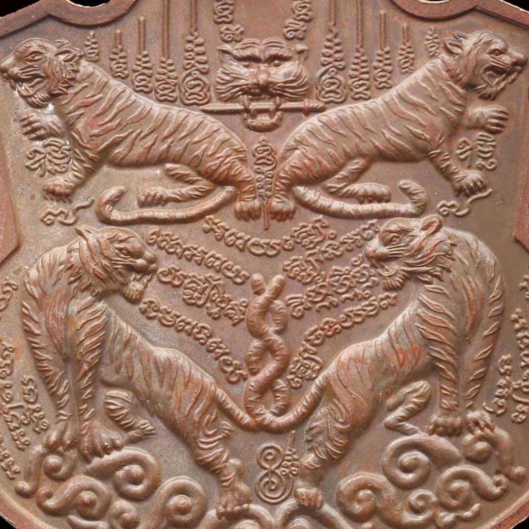 เหรียญพยัคฆ์ 5 พลัง หลวงปู่กาหลง เขี้ยวแก้ว ปี 2551 เนื้อทองแดง หมายเลข 4295