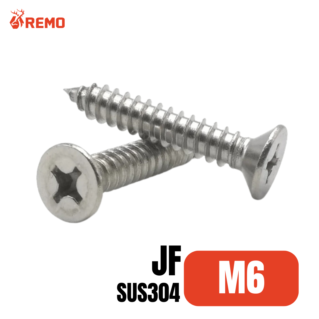 สกรูเกลียวปล่อยหัวเตเปอร์สแตนเลส (JF) M6 (12mm - 75mm)