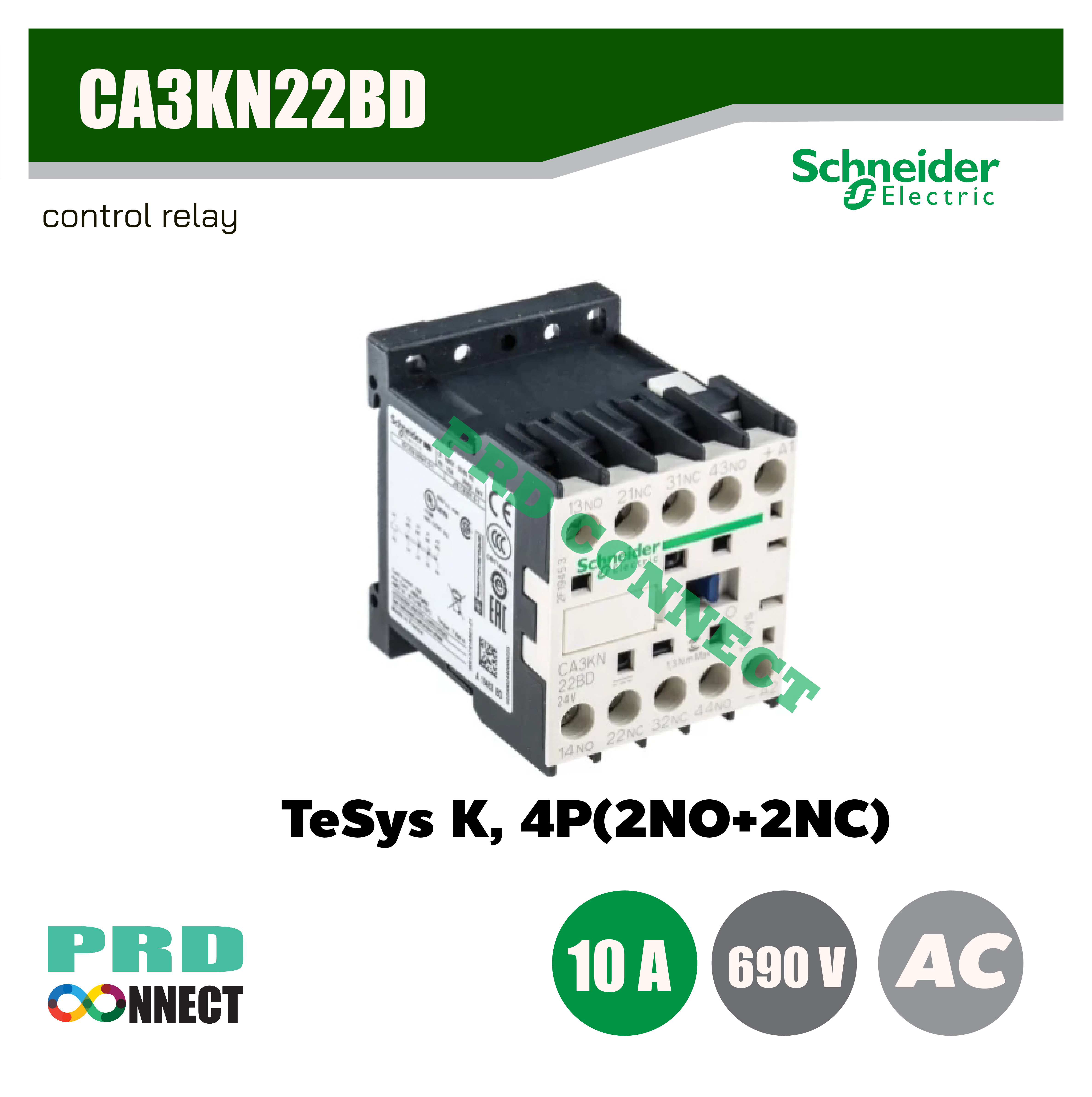 CA3KN22BD control relay, 4P(2NO+2NC), 690V, 24V DC รับประกัน 1 ปี schneider electric