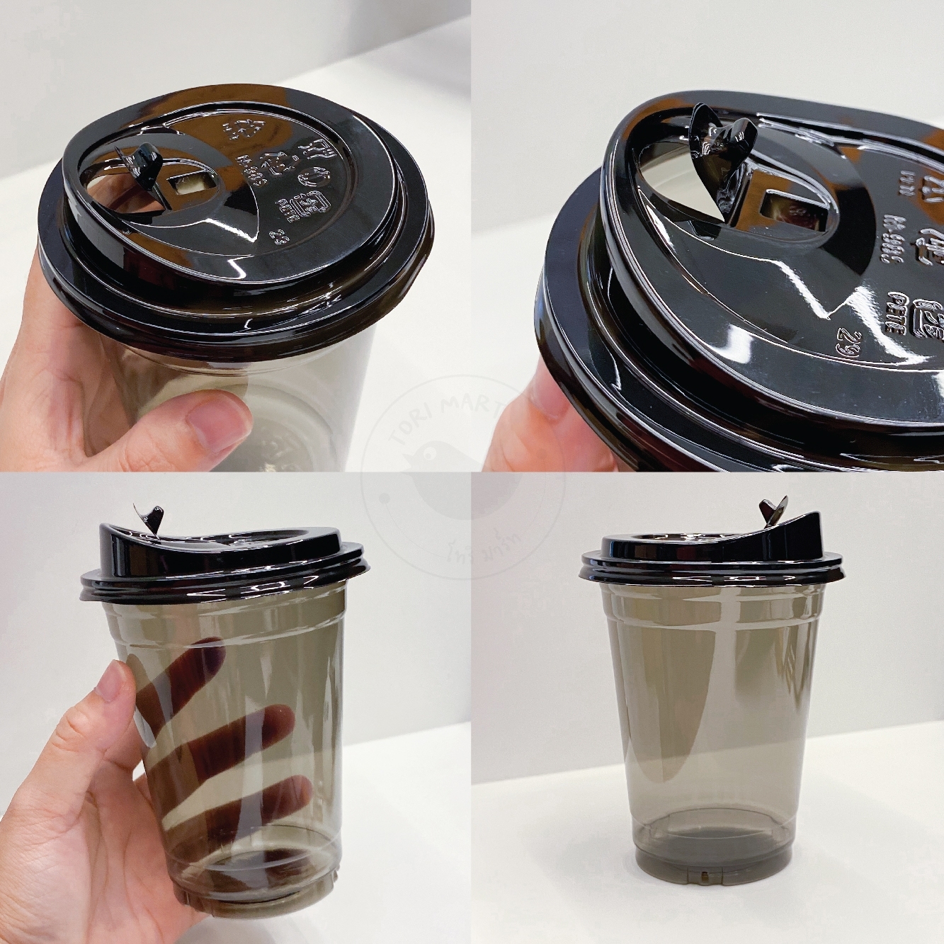 Toripac แก้ว PET สีดำ 16oz ปาก98 แก้วพร้อมฝายกดื่มและไม่พร้อมฝา (50ชิ้น/แพ็ค)