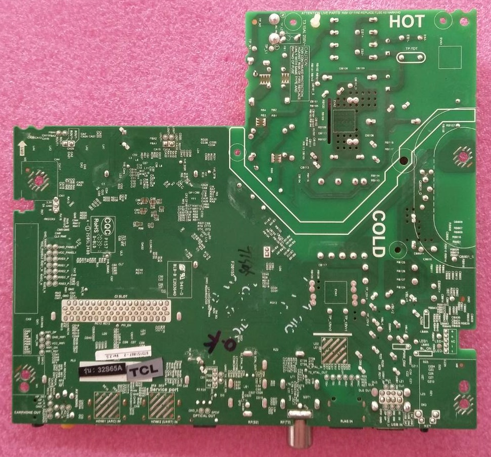 One Board TCL (วันบอร์ด ทีซีแอล) มือสองพร้อมใช้งาน รุ่น32S65A พาร์ท TPD-RT2841.PB775 ทีบาร์ ST3151A07-2