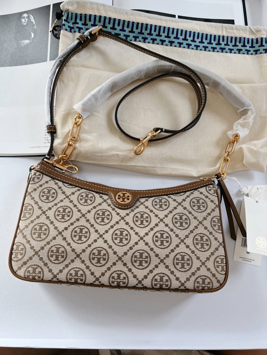 New Tory Burch T Monogram Jacquard Studio Bag