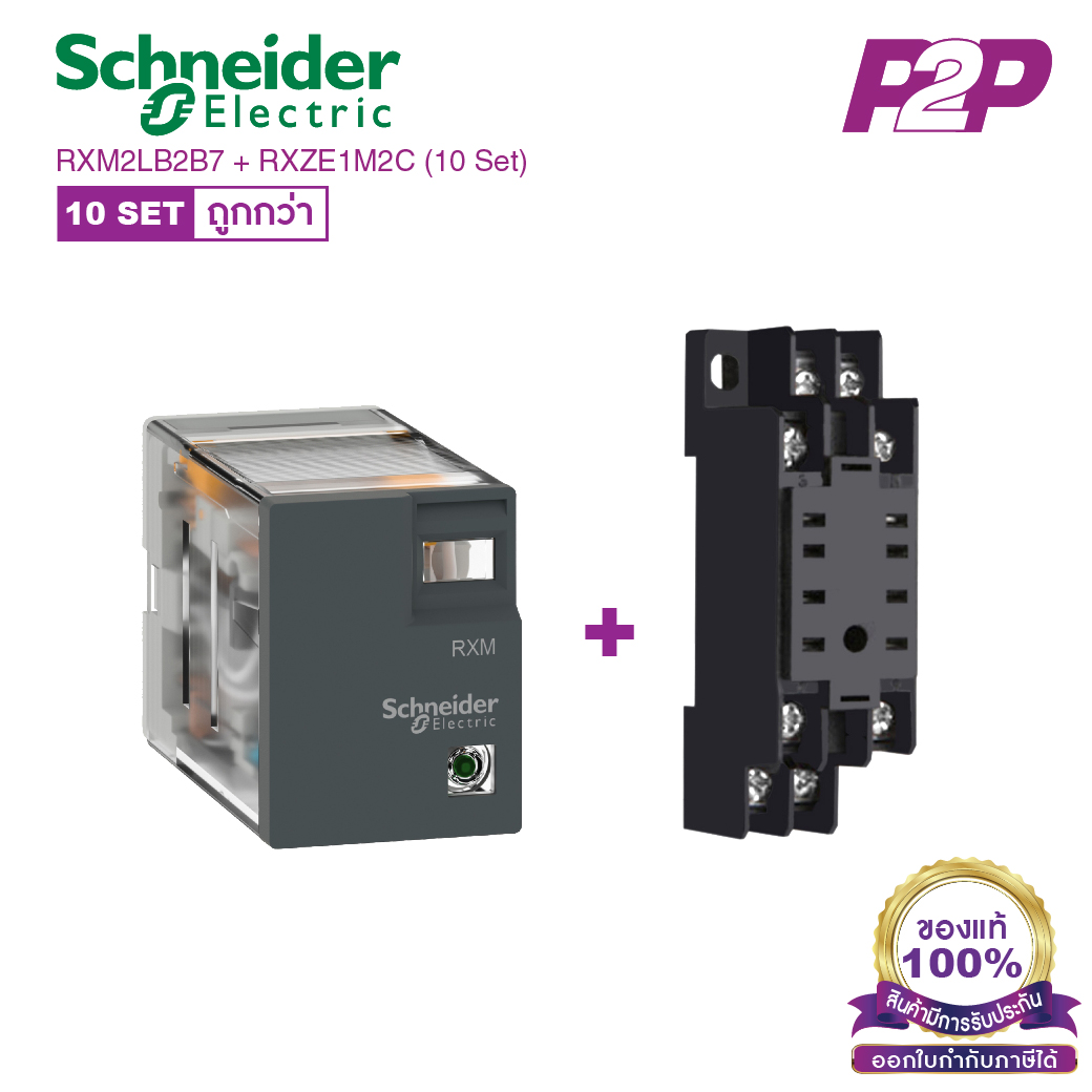 RXM2LB2B7 + RXZE1M2C (10 Set) : รีเลย์พร้อมฐานเสียบ 2 คอนแทค 5A 24VAC ไฟ LED แสดงสถานะ - Schneider Relay&Socket by pik2pak.com