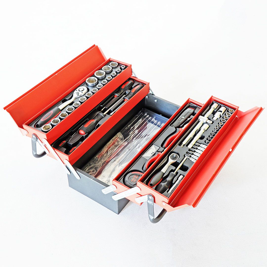 Tools Box With Tools Set กล่องเครื่องมือเหล็กพร้อมชุดเครื่องมือ 81 ชิ้นเหล็ก CR-V ชุบโครเมี่ยม 50x25x24