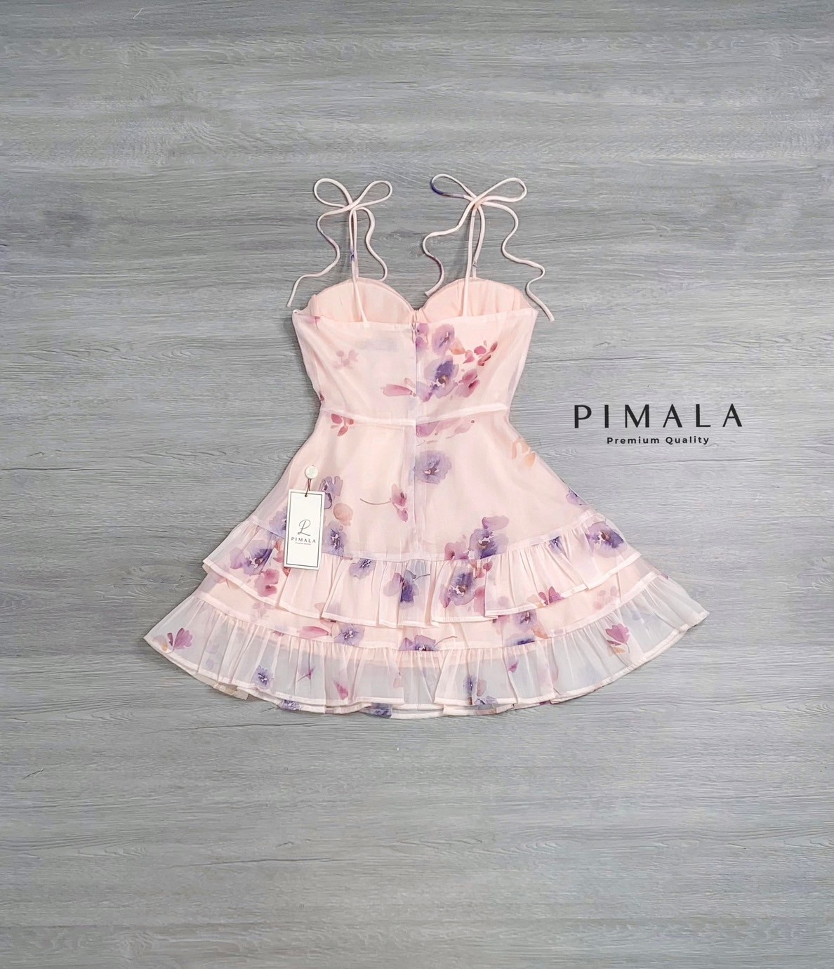 เดรสสายเดี่ยวผูกโบว์ (พีช)