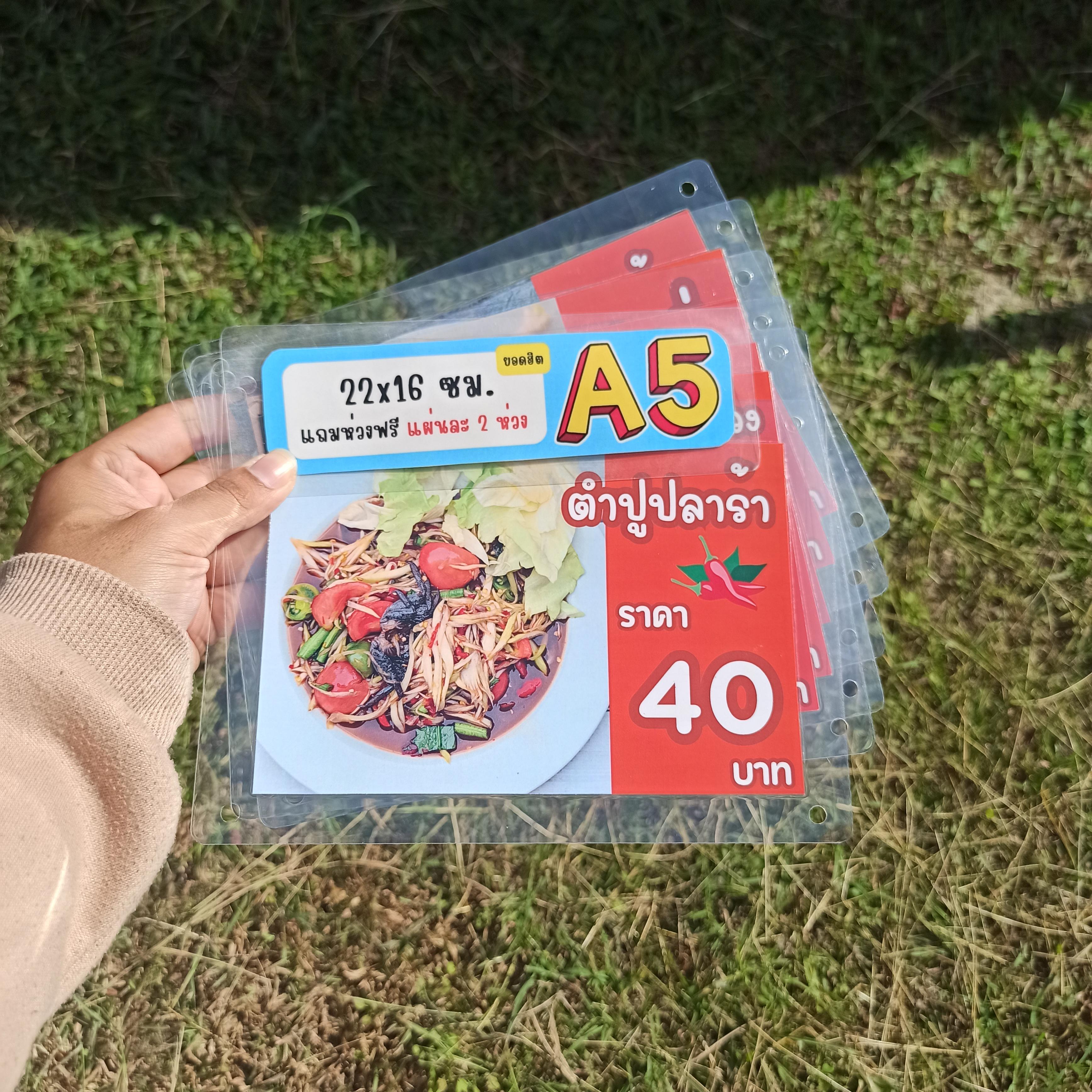 ชุดป้ายเมนู A5 ส้มตำรสแซ่บ 6 แผ่น | ตำป่า, ตำปูปลาร้า, ตำซั่ว, ตำกล้วย, ตำกระท้อน, ตำมะม่วงปลากรอบ | เพิ่มยอดขายร้านของคุณทันที! | รหัส 4102